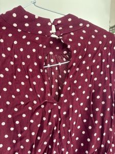 Burgundy Polka Dot Mini Dress
