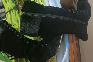 Black Lace-Up Fur Boots