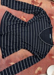 Navy & White Striped V-Neck Top