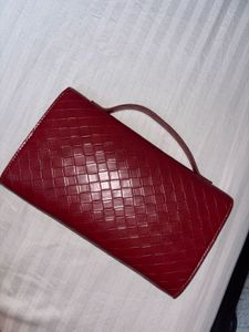 Chic Red Woven Clutch Bag