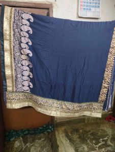 Elegant Navy Blue Saree with Gold Embellishments
