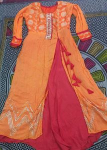 Orange Kurta Set with Red Inner