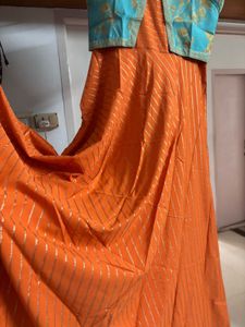 Orange-turquoise Ethnic fusion gown + coat