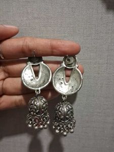 Oxidized Silver Jhumka Earrings