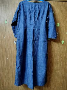 Blue Denim Style Kurta with Embroidery