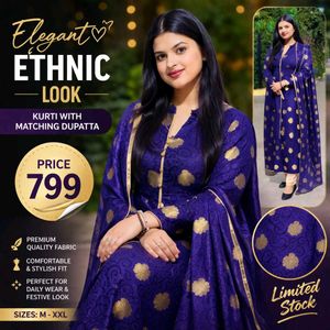 Royal Blue Heavy Partywear Kurti Set with Golden D