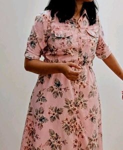 Pink Floral Button-Down Dress