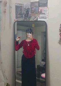 Unique Red Spiderweb crochet top
