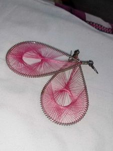 Unique Pink Thread Tear Drop Earrings