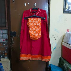 Women's Red Kurta Set with Orange Pants