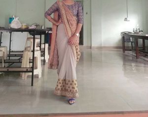 Elegant Grey & Peach Saree with Embellishments