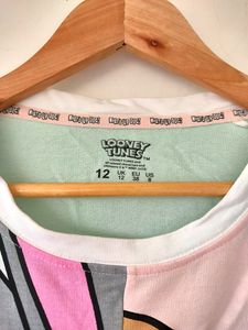 Cartoon Printed Colour Block T-Shirt Women