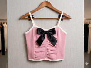 Pink Ruched Bow Crop Top