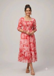 Boho Floral Print Midi Dress