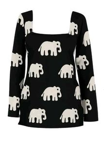 Elephant Print Long Sleeve Top