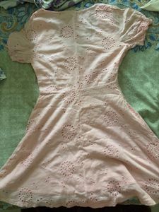 Charming Pink Embroidered Button-Down Dress