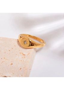 Gold Tone Starburst Signet Ring Anti-tarnish