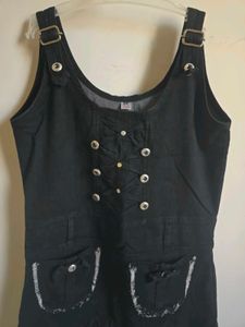 Black Denim Overall Dress