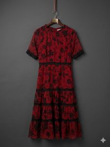 Chic Red Floral Lace Dress