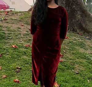 Velvet Midi Dress - Burgundy