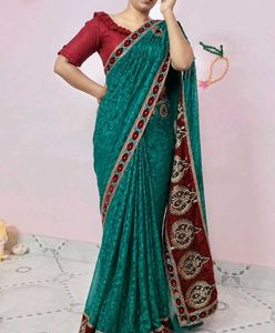 Net Green 💚 Saree With Blouse