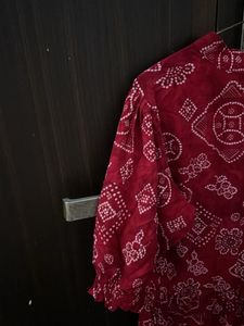 Stylish Red Bandhani Print Maxi Dress