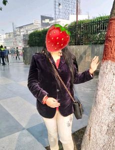 Dark Blue Velvet Blazer