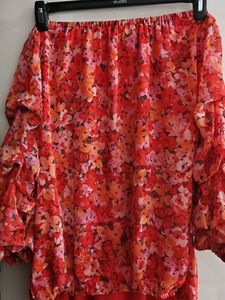 Floral Off The Shoulder Bubble Sleeve top
