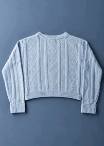 POWDER BLUE HEART &amp; CABLE-KNIT CROPPED SWEATER