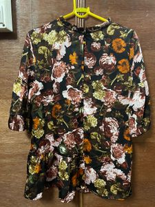 Floral Print Ruffle Sleeve Top