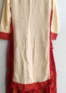 Elegant Cream Kurta with Red joint Skirt
