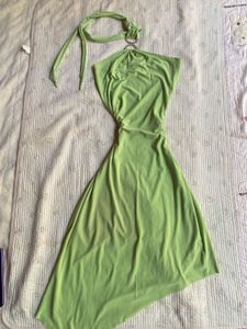 y2k Lime Green Halter Neck Dress