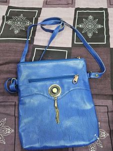 Blue Crossbody Bag with Tassel Charm