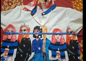 White Graphic Print Long Sleeve Top shirt
