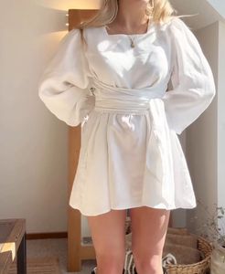 Chic White Puff Sleeve Mini Dress
