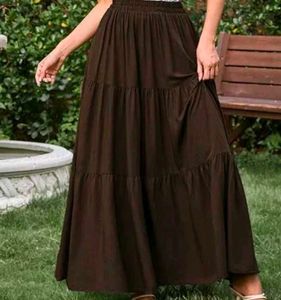 Brown Tiered Maxi Skirt