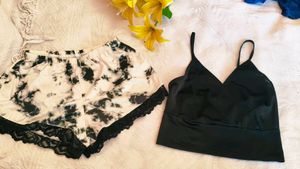 Very Fancy Satin Lace Shorts And Amazing Top