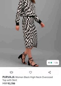 CoOrd Set of Checkerboard Print Mock Neck Top