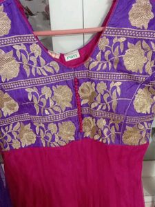 Vibrant Pink &amp; Purple Embroidered Gown