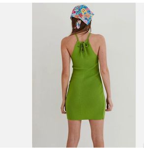 Lime Green Ribbed Knit Mini Dress
