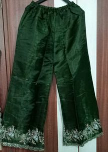 Embroidered mehndi green Kurta with plazo