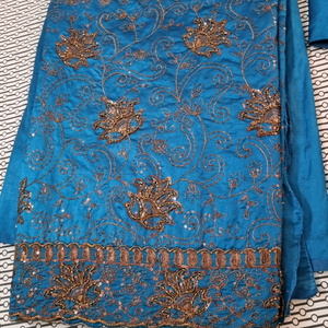 Raw silk teal blue with copper work from Pothys