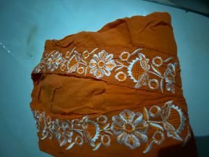 Orange Embroidered kurta set