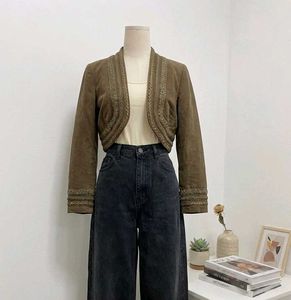 Embellished Brown Cropped Jacket