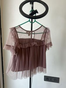 Sheer Ruffle Detail Tunic Top