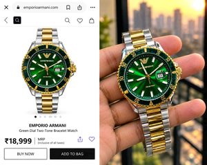 EMPORIO ARMANI – GREEN DIAL TWO-TONE WATCH ⌚💚