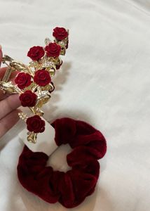 Red Rose Hair Claw Clip &amp; Scrunchie Set