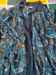 Blue Paisley Print Kurta with Lace Detail