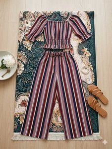 Striped Off-Shoulder Co-ord Set