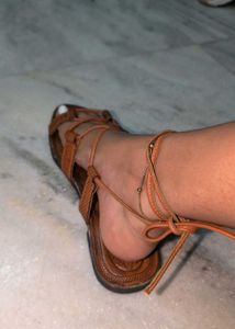Leather Lace-Up Brown Gladiator Sandals